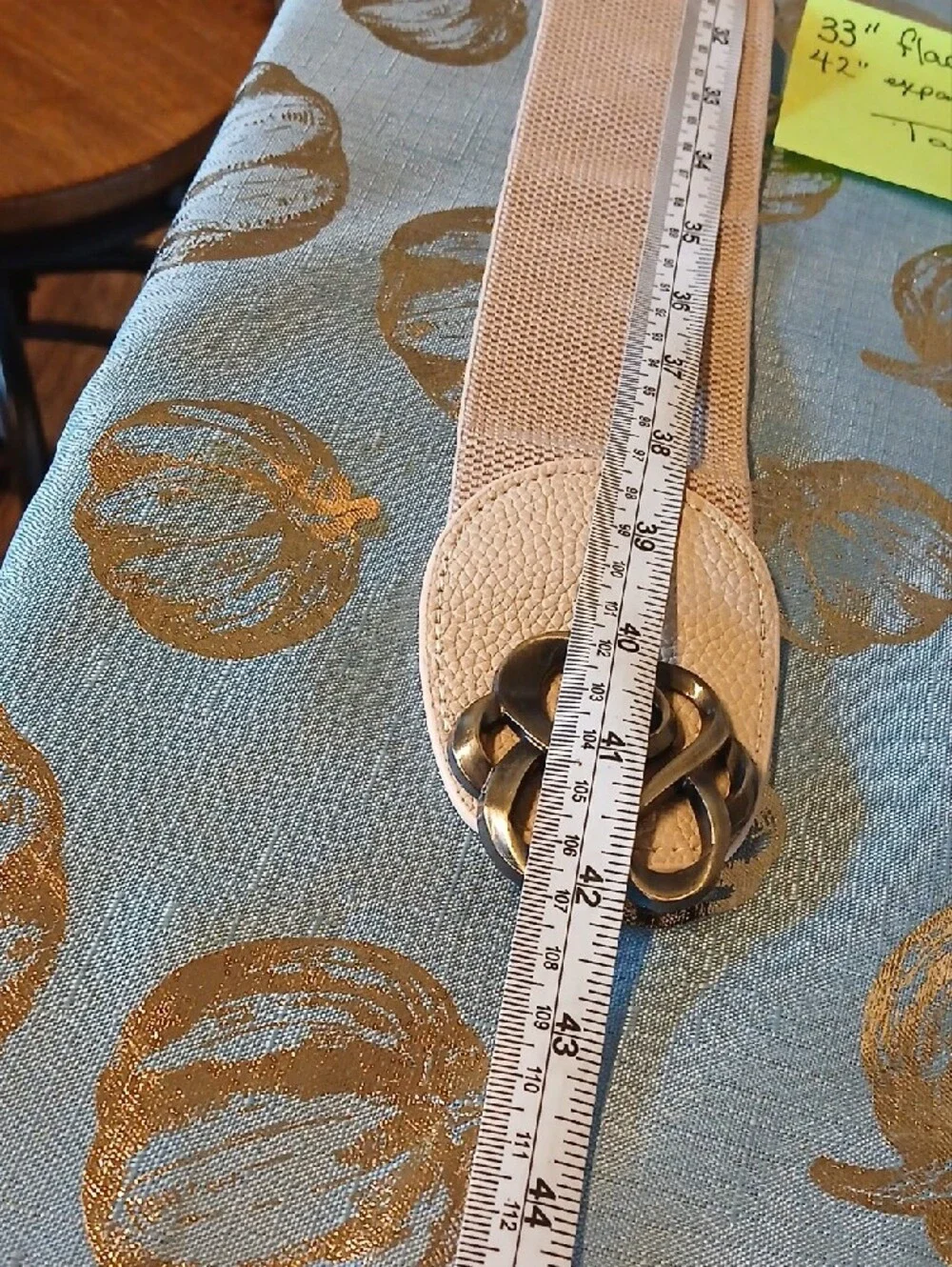 Tan Elastic Women's Belt with Decorative Silver Metal Clasp
